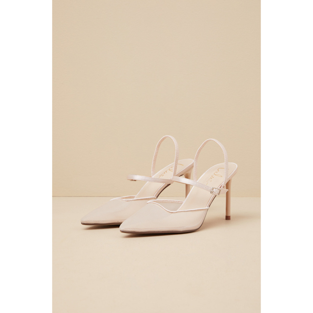 NWT!LULU'S Zylla Light Nude Mesh Pointed-toe Pumps Beige‎ - Size 8 (#2)